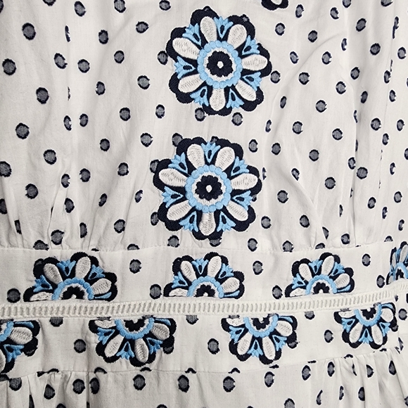 Boden Flossie Swiss Dot Embroidered Floral Midi Dress White and Blue Size 18R - Picture 6 of 15